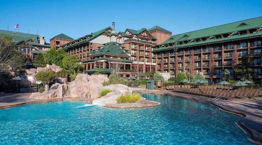 Disney's Wilderness Lodge, with the pool in front of the hotel