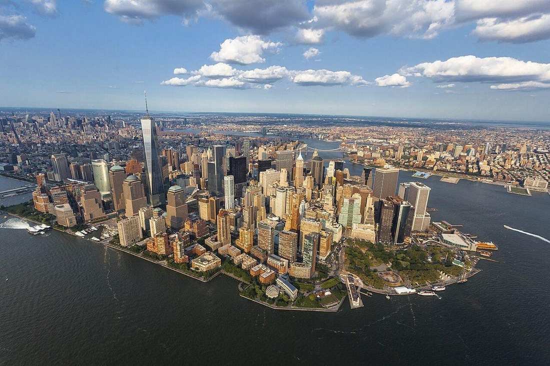 Lower Manhattan, across the harbor from Cape Liberty