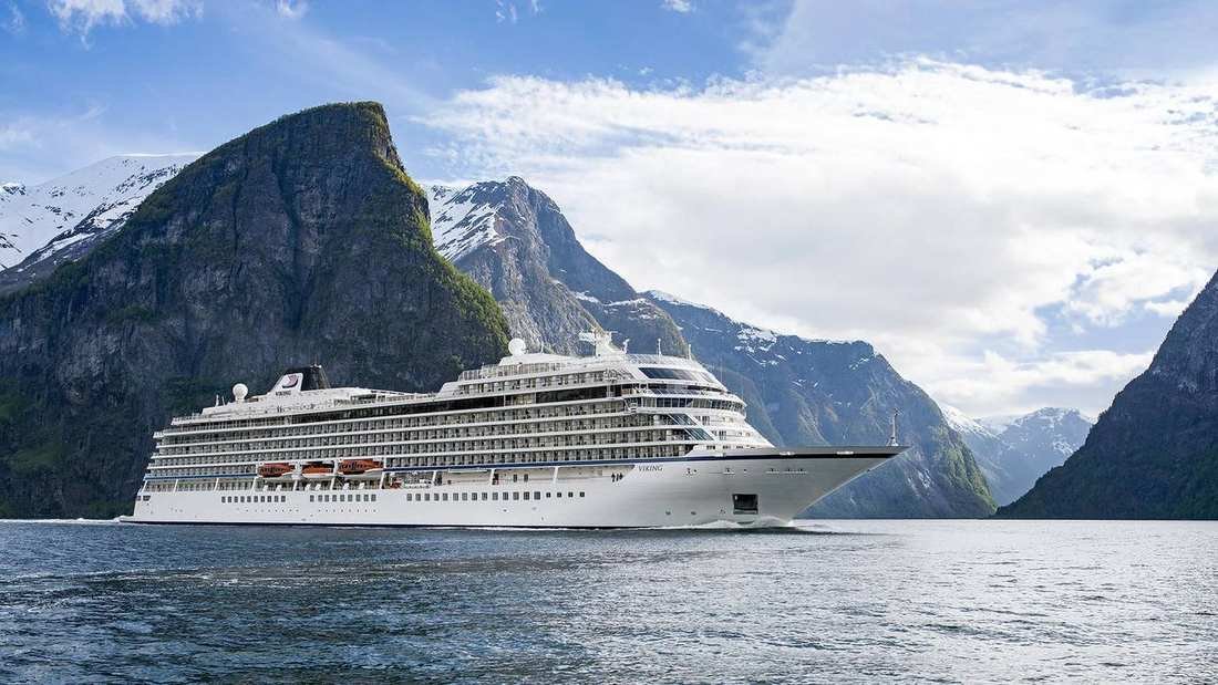 A Viking ocean ship in a Norwegian fjord