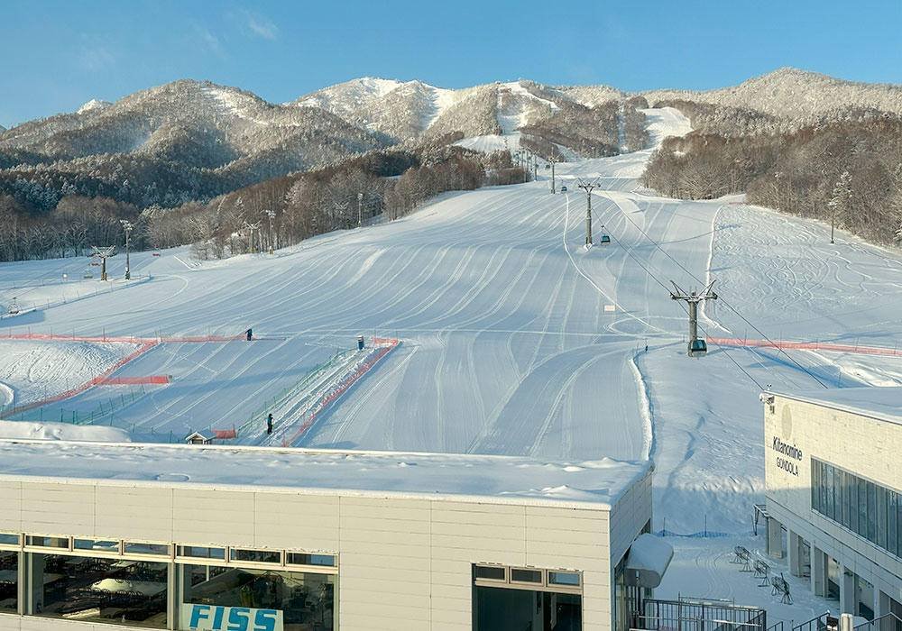 Groomed ski runs and the gondola at Furano’s Kitanomine zone