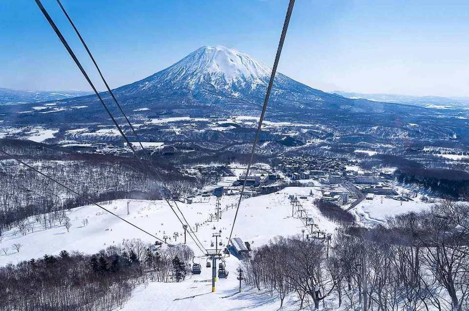 Mount Yotei above the ski runs at Niseko, Japan