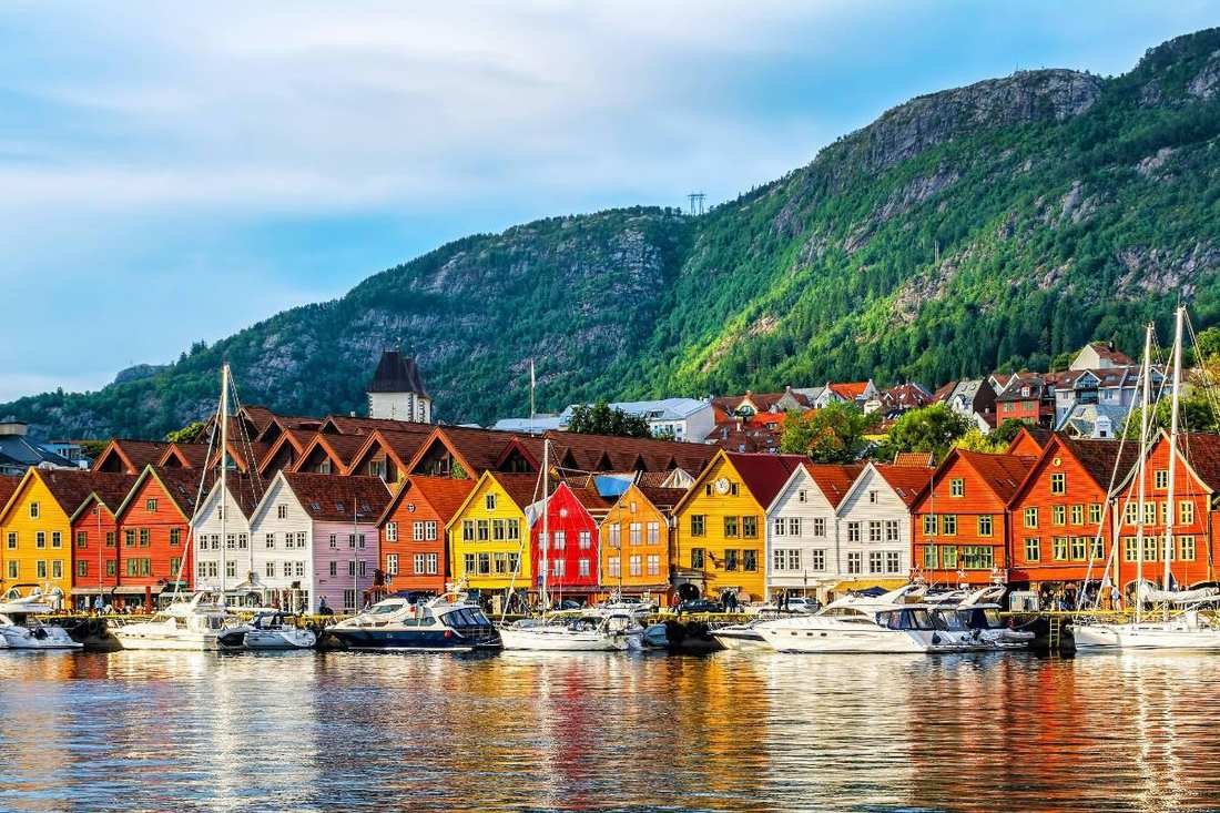 The wooden wharf at Bryggen in Bergen