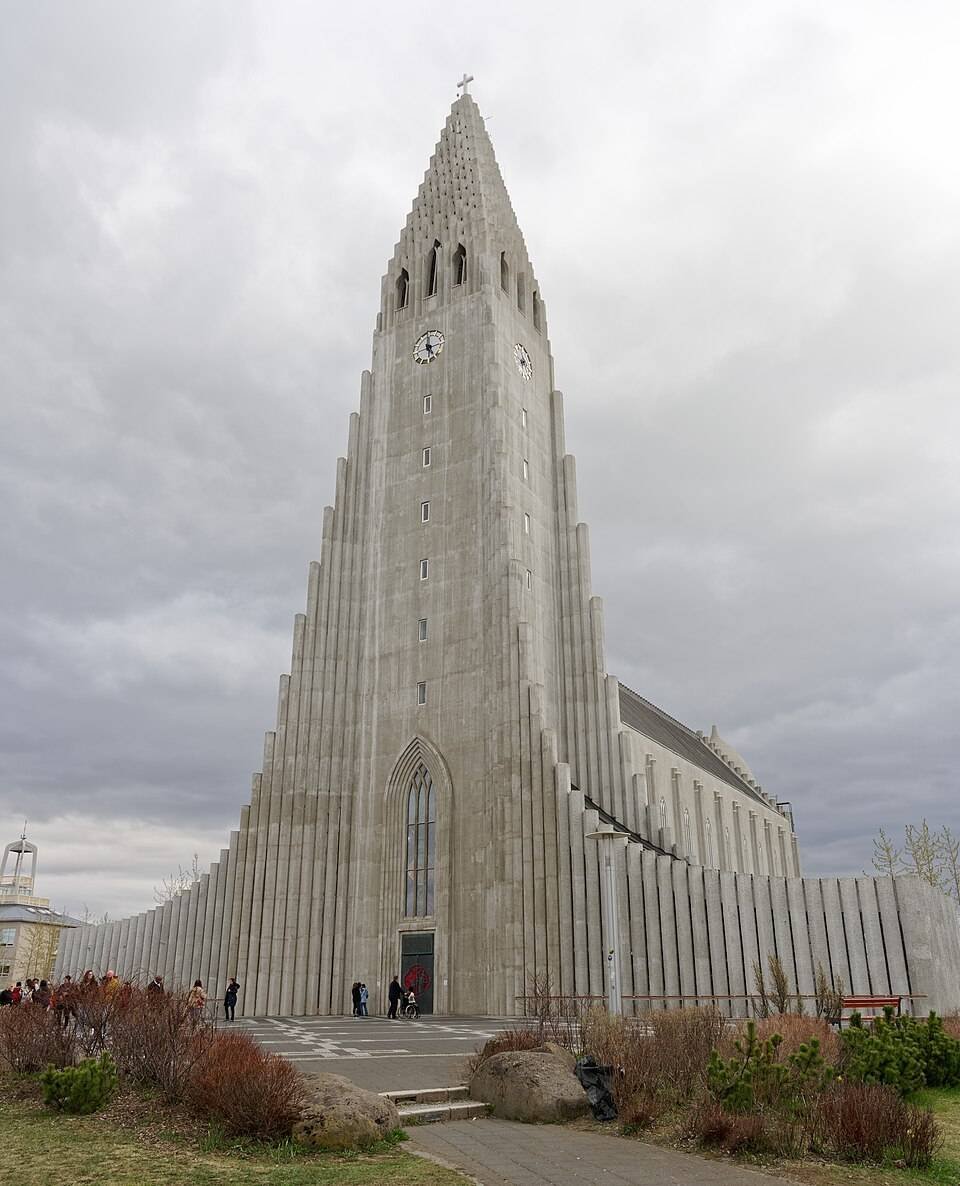 Hallgrímskirkja above the roofs in Reykjavik