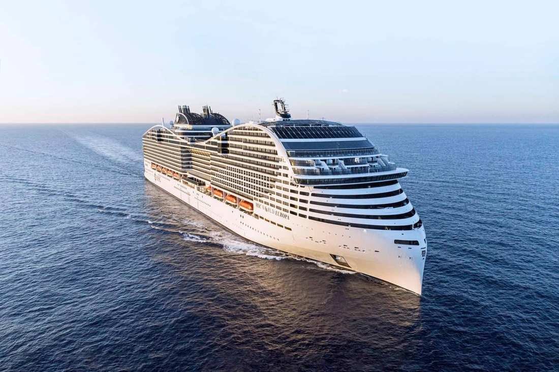 A large cruise ship crossing open ocean